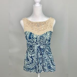 Anthropologie Deletta Pattern Gather Shell Tank Size XS